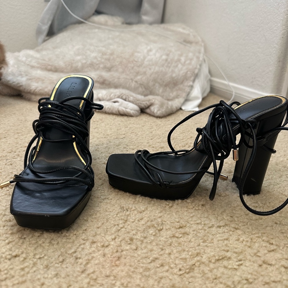 Black strap heels